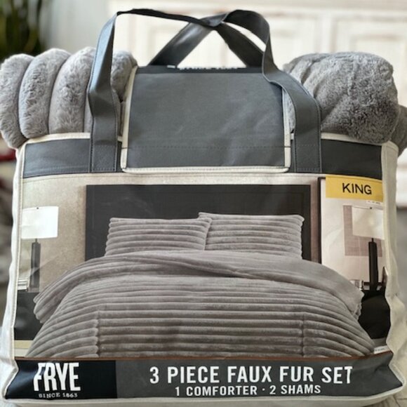 Frye 3 pc KING Faux fur bedding set - Grey Color NEW - Picture 1 of 4